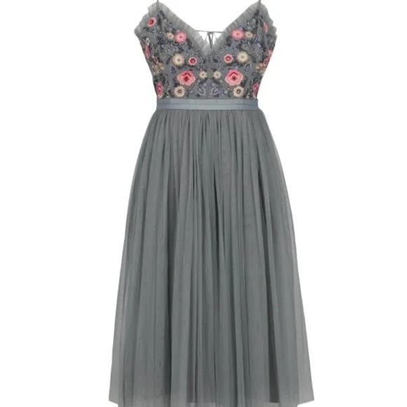 Needle & Thread Whisper Embroidered Tulle Midi Dress, Size 0 - Picture 2 of 12